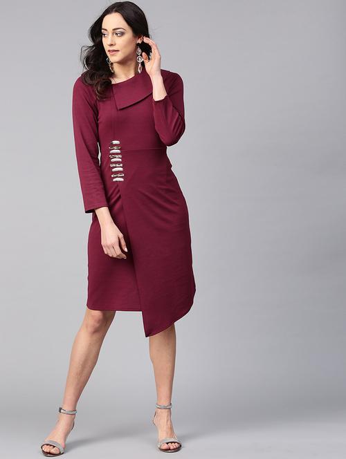 long sleeved solid asymmetric dress - 18391835 - Very Small Image - 1