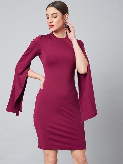 long sleeved solid sheath dress - 18391908 - Very Small Image - 1