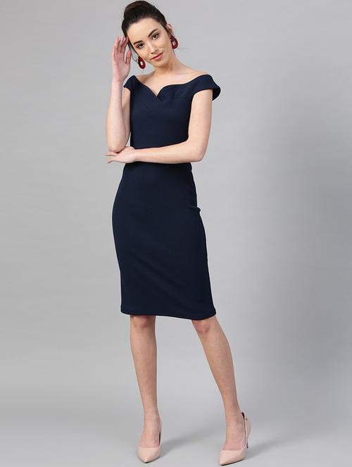 off shoulder solid sheath dress - 18391930 - Very Small Image - 1