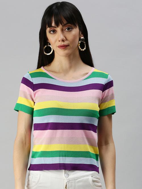 round neck striped crop top - 18391994 - Very Small Image - 1