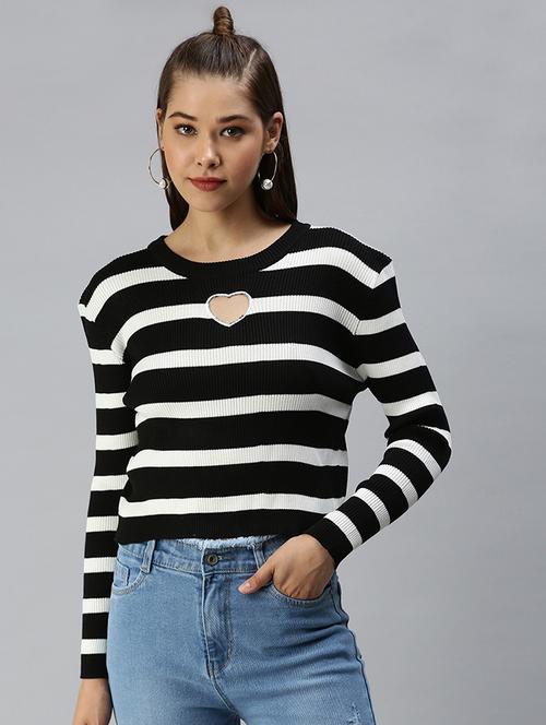 long sleeved striped crop top - 18392001 - Very Small Image - 1