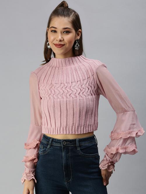 long sleeved solid crop top - 18392009 - Very Small Image - 1