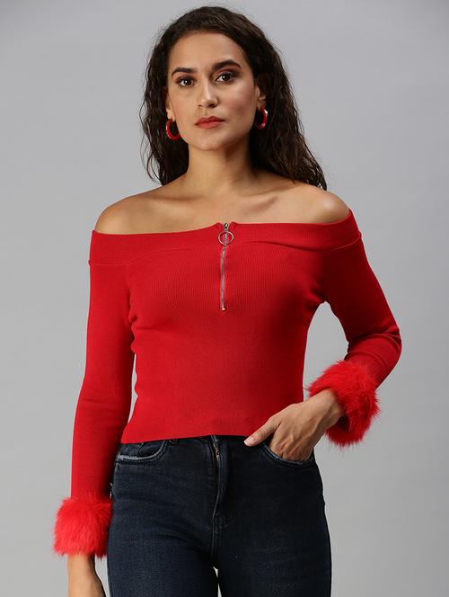 off shoulder solid crop top - 18392011 - Very Small Image - 1
