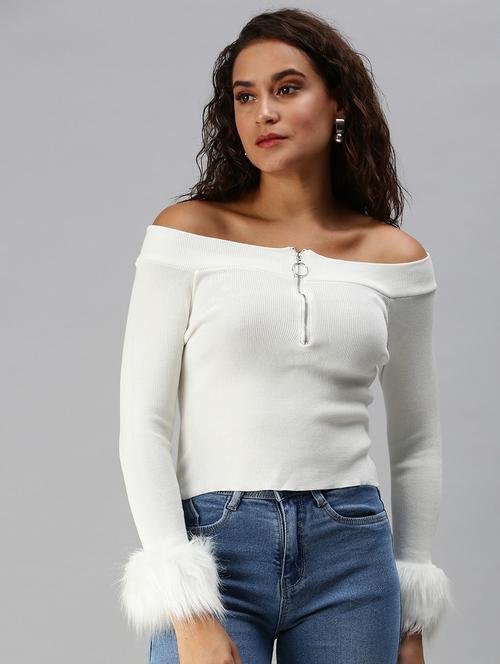off shoulder solid crop top - 18392012 - Very Small Image - 1