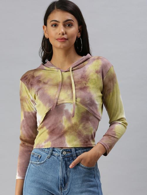 hooded neck tie & dye crop top - 18392015 - Very Small Image - 1