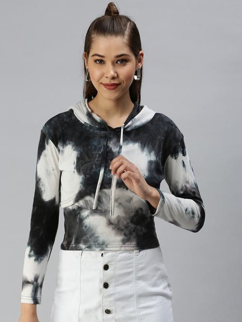 hooded neck tie & dye crop top - 18392016 - Very Small Image - 1