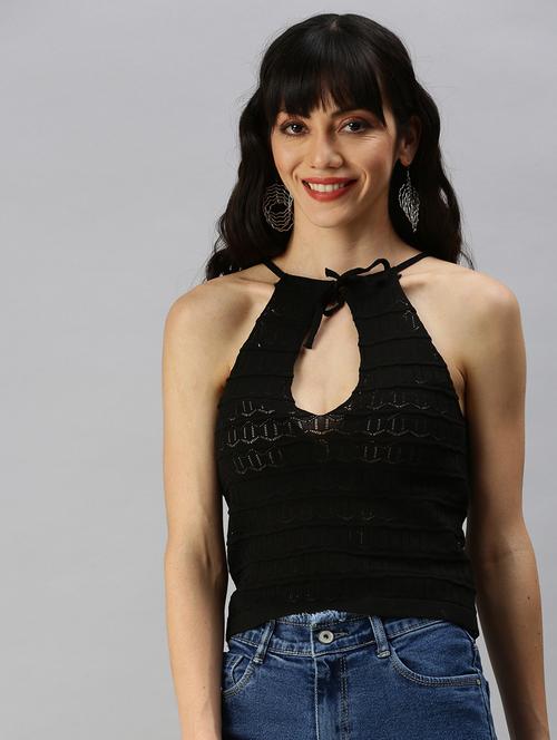 halter neck solid crop top - 18392044 - Very Small Image - 1