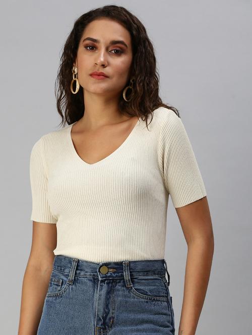 v-neck solid regular top - 18392104 - Very Small Image - 1