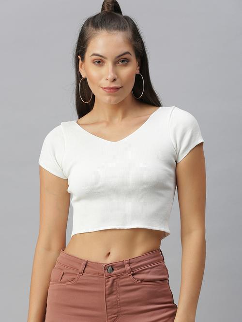 v-neck solid open back & tie top - 18392107 - Very Small Image - 1