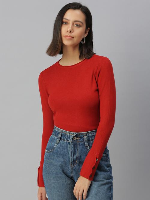 orange round neck solid top - 18392129 - Very Small Image - 1