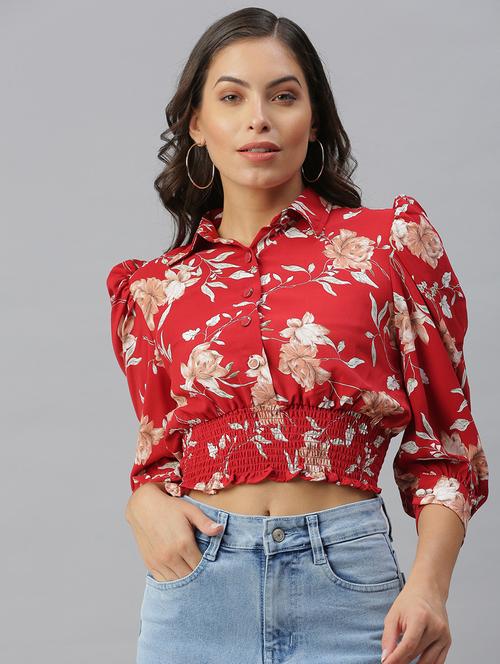puff sleeve floral crop top - 18392152 - Very Small Image - 1