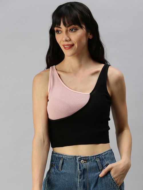 cami neck color block crop top - 18392171 - Very Small Image - 1