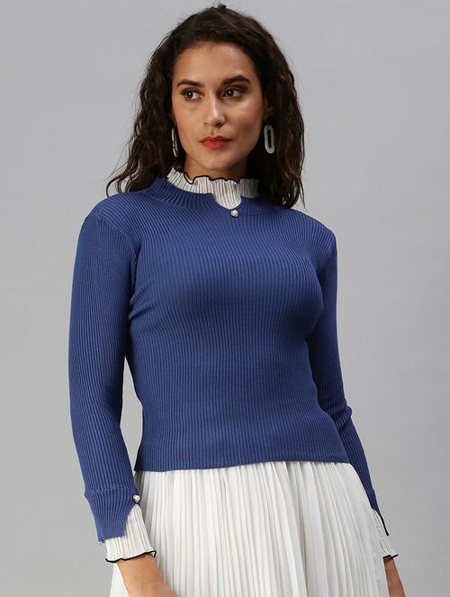 contrast detail mock neck top - 18392266 - Very Small Image - 1
