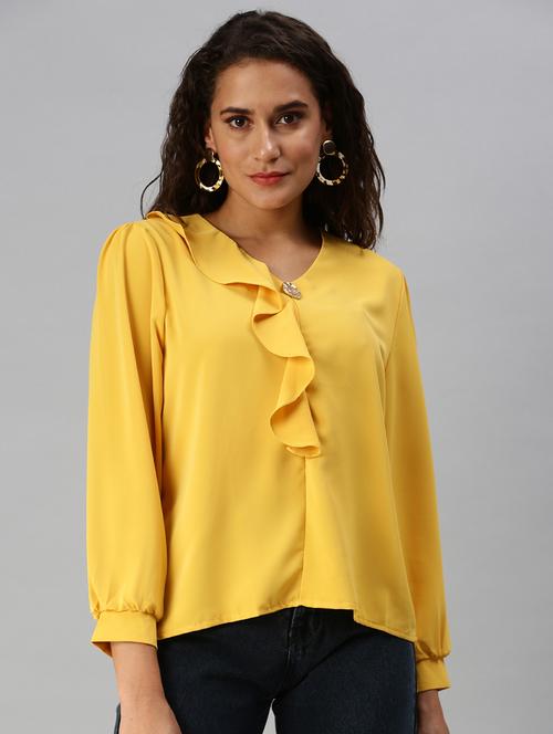 women's ruffle v neck top - 18392271 - Very Small Image - 1