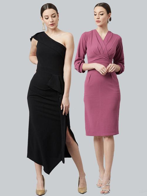 set of 2 multi colored solid sheath dress - 18392476 - Very Small Image - 1