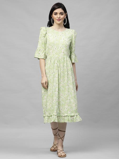 round neck floral a-line dress - 18392515 - Very Small Image - 1