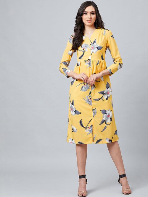 v-neck printed a-line dress - 18392516 - Very Small Image - 1