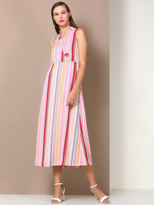v-neck striped maxi dress - 18392535 - Very Small Image - 1
