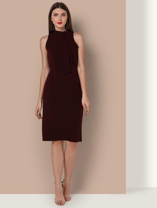 tie up neck solid bodycon dress - 18392549 - Very Small Image - 1