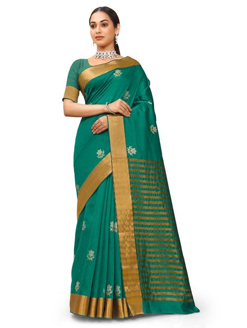 turquoise silk blend saree with blouse - 18392702 - Very Small Image - 1