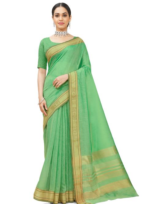 green chanderi saree with blouse - 18392708 - Very Small Image - 1