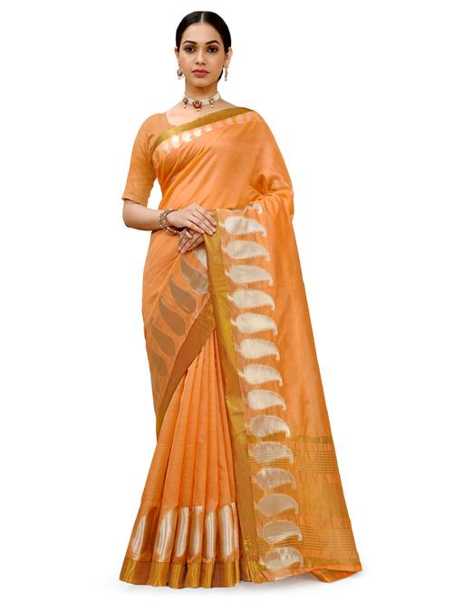 orange silk blend saree - 18392715 - Very Small Image - 1