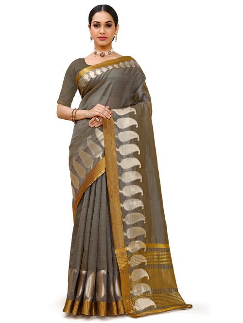 grey silk blend saree with blouse - 18392718 - Very Small Image - 1