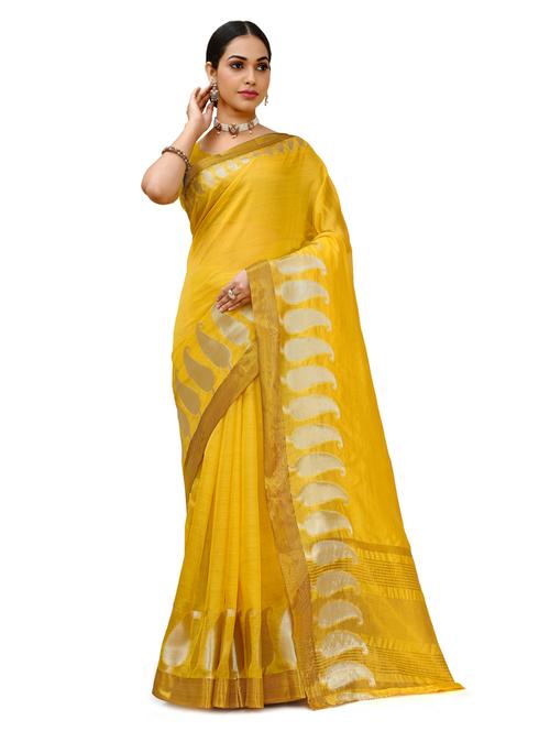 yellow silk blend saree with blouse - 18392720 - Very Small Image - 1