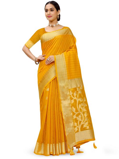 yellow chanderi saree with blouse - 18392757 - Very Small Image - 1