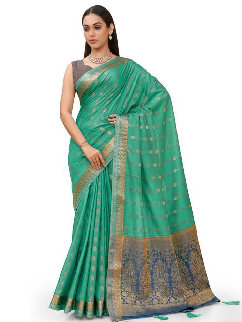 green silk blend saree with blouse - 18392763 - Very Small Image - 1