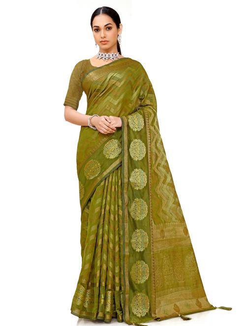 green silk blend saree with blouse - 18392775 - Very Small Image - 1