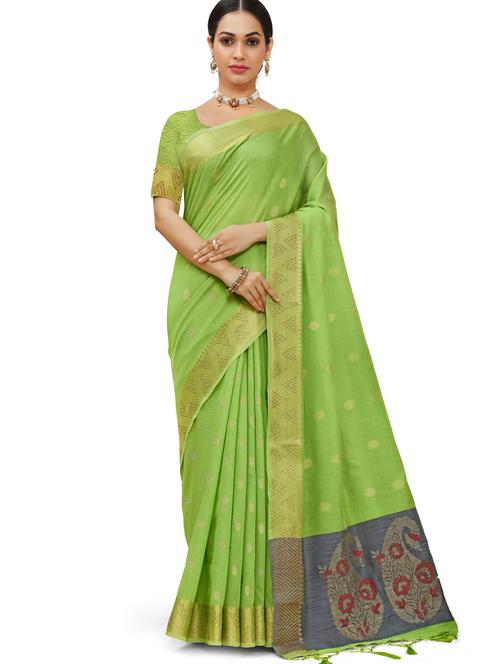green chanderi saree with blouse - 18392783 - Very Small Image - 1