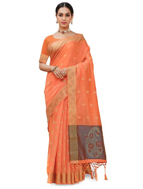 peach chanderi saree with blouse - 18392786 - Very Small Image - 1