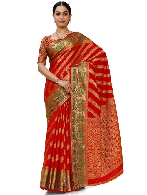 red silk blend saree with blouse - 18392799 - Very Small Image - 1