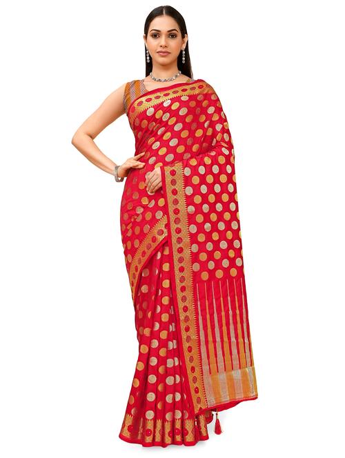 red silk blend saree with blouse - 18392811 - Very Small Image - 1