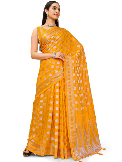 yellow silk blend saree with blouse - 18392814 - Very Small Image - 1
