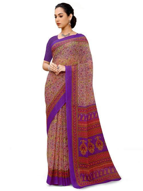 purple chiffon printed saree with blouse - 18392824 - Very Small Image - 1