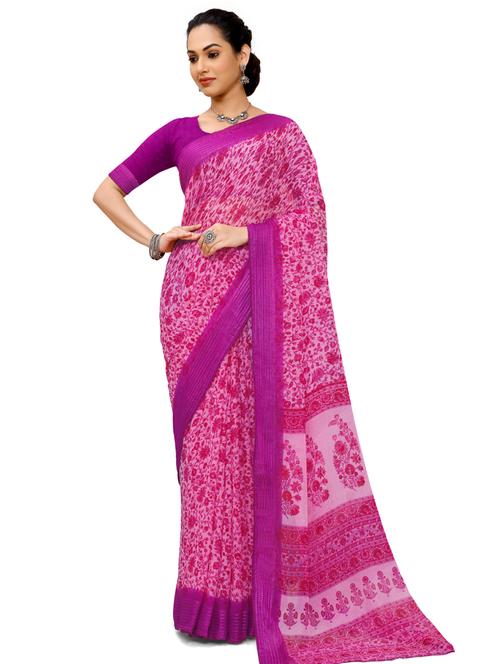 pink chiffon printed saree with blouse - 18392881 - Very Small Image - 1