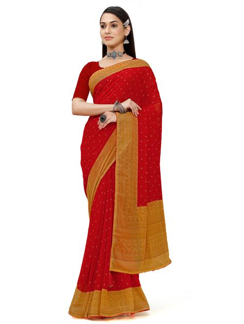 red georgette saree with blouse - 18392884 - Very Small Image - 1