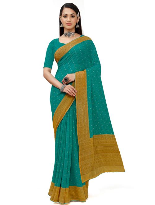 green georgette saree with blouse - 18392885 - Very Small Image - 1