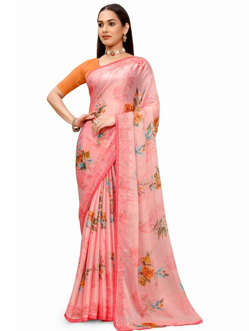 pink chiffon printed saree with blouse - 18392902 - Very Small Image - 1