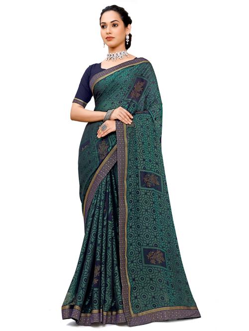teal woven saree with blouse - 18392915 - Very Small Image - 1