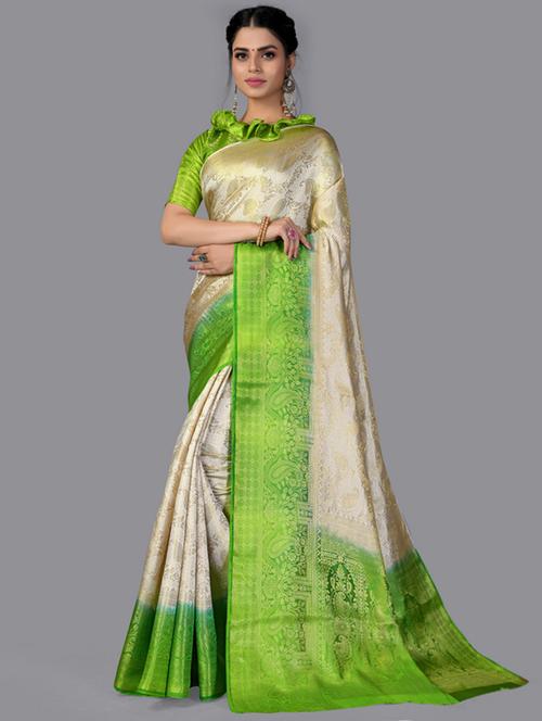 offwhite cotton blend saree with blouse - 18392932 - Very Small Image - 1