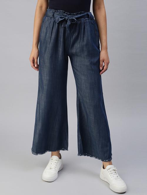 tie front solid wide leg trouser - 18393006 - Very Small Image - 1