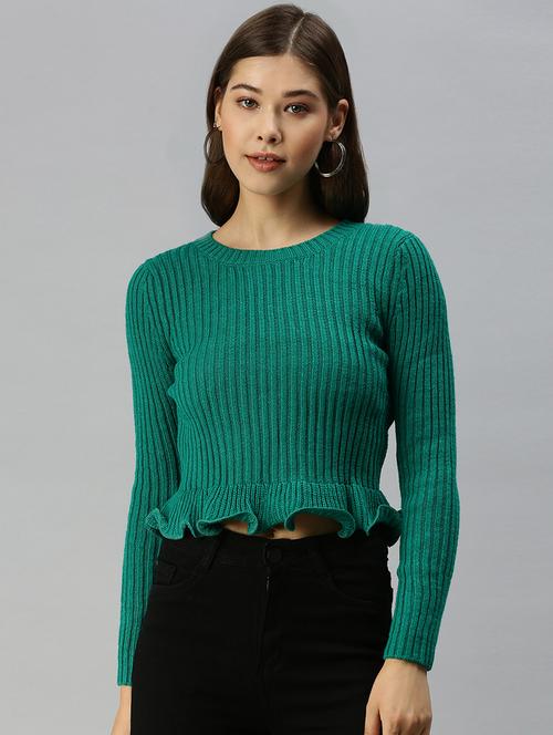 round neck solid crop top - 18393055 - Very Small Image - 1