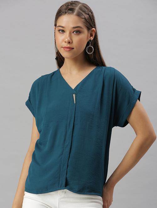 v neck solid boxy top - 18393068 - Very Small Image - 1
