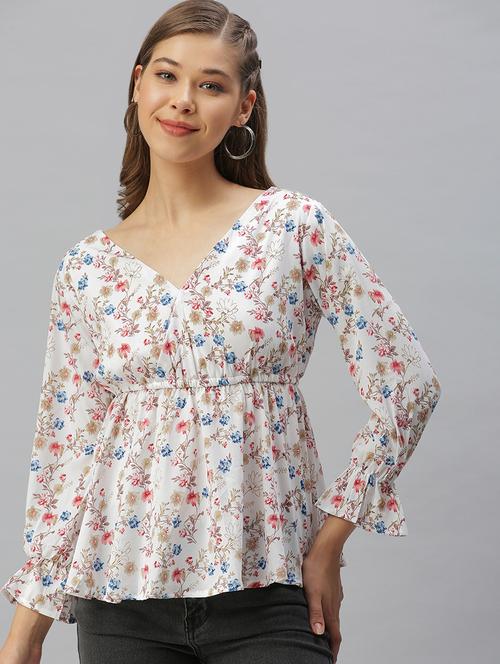 v neck floral peplum top - 18393072 - Very Small Image - 1