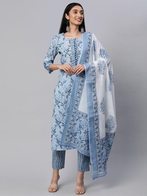 floral unstitched suit set - 18393100 - Very Small Image - 1