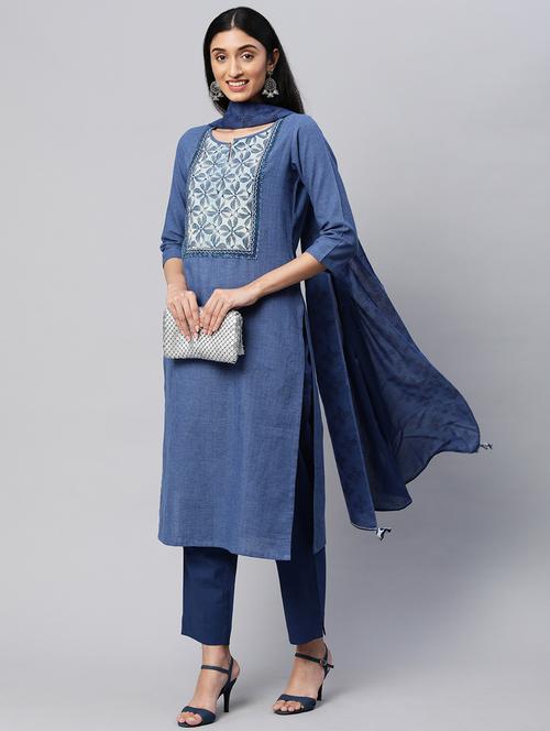 embroidered unstitched suit set - 18393102 - Very Small Image - 1