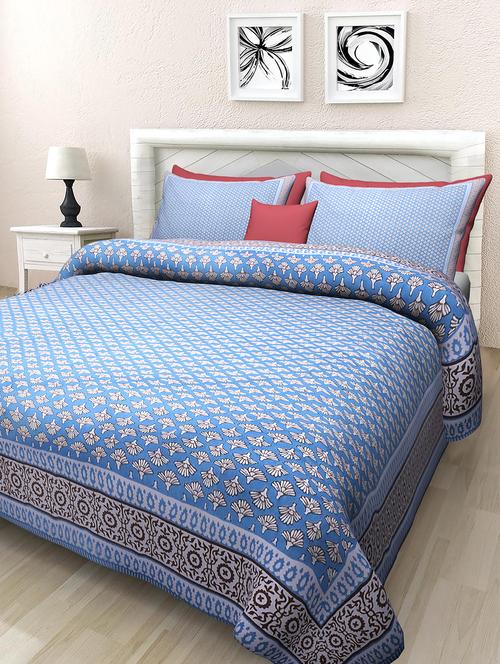 texstylehome jaipuri traditional print pure cotton double bedsheet with 2 pillow covers - 18393534 - Very Small Image - 1